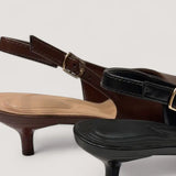 Brown Pointed Kitten Slingback Heel