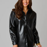 Buddy Love Brielle Black Vegan Leather Button Up Top