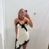 CREAM & BLACK LACE ASYMMETRIC DRESS