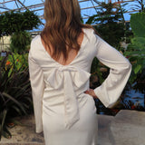 Cream Luxe Satin Longsleeve Bow Mini Dress