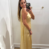YELLOW SCARF ONE SHOULDER SATIN MAXI DRESS
