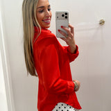 LBK RED SATIN BUTTON DOWN BLOUSE