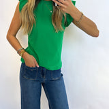 KELLY GREEN RUFFLE SLEEVE POPLIN TOP