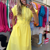 YELLOW DETAILED STITCHED MIDI DRESS