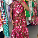 MULTI FLORAL TIE MAXI DRESS