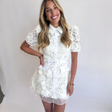 WHITE LACE BELTED MINI DRESS