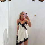 CREAM & BLACK LACE ASYMMETRIC DRESS