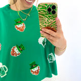 GREEN SEQUIN LEPRECHAUN TEE (size medium left)