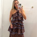 LBK BROWN SERENA RUFFLE ROSE DRESS