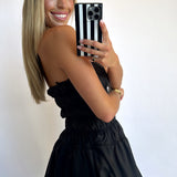 BLACK RUCHED BALLOON MINI DRESS