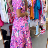 FLORAL WOVEN MIDI TIE DRESS