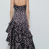 Black Satin Polka Dot Maxi Dress