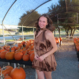 Champagne Brown Ruffle Halter Neck Mini Dress