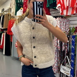 Beige Knit Chunky Button Down Vest