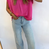 FUCHSIA V NECK SHORT SLEEVE TOP