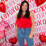 Buddy Love - Fancy Strapless Red Feather Top