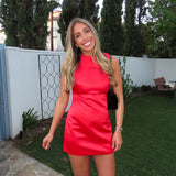 Red Satin Cowl Neckline Dress