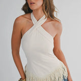 Cream Fringe Halter Top