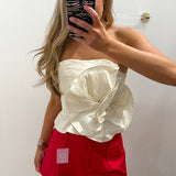 LBK IVORY OVERSIZED 3D STRAPLESS TOP