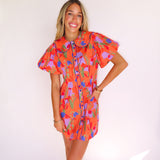 FLORAL MIX PUFF SLEEVE COLLARED MINI DRESS