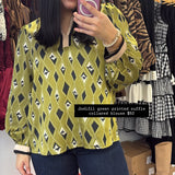 Jodifl Green Printed Ruffle Collared Blouse