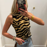ZEBRA TAUPE MOCK NECK TOP