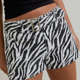 ZEBRA BELTED MINI SHORTS