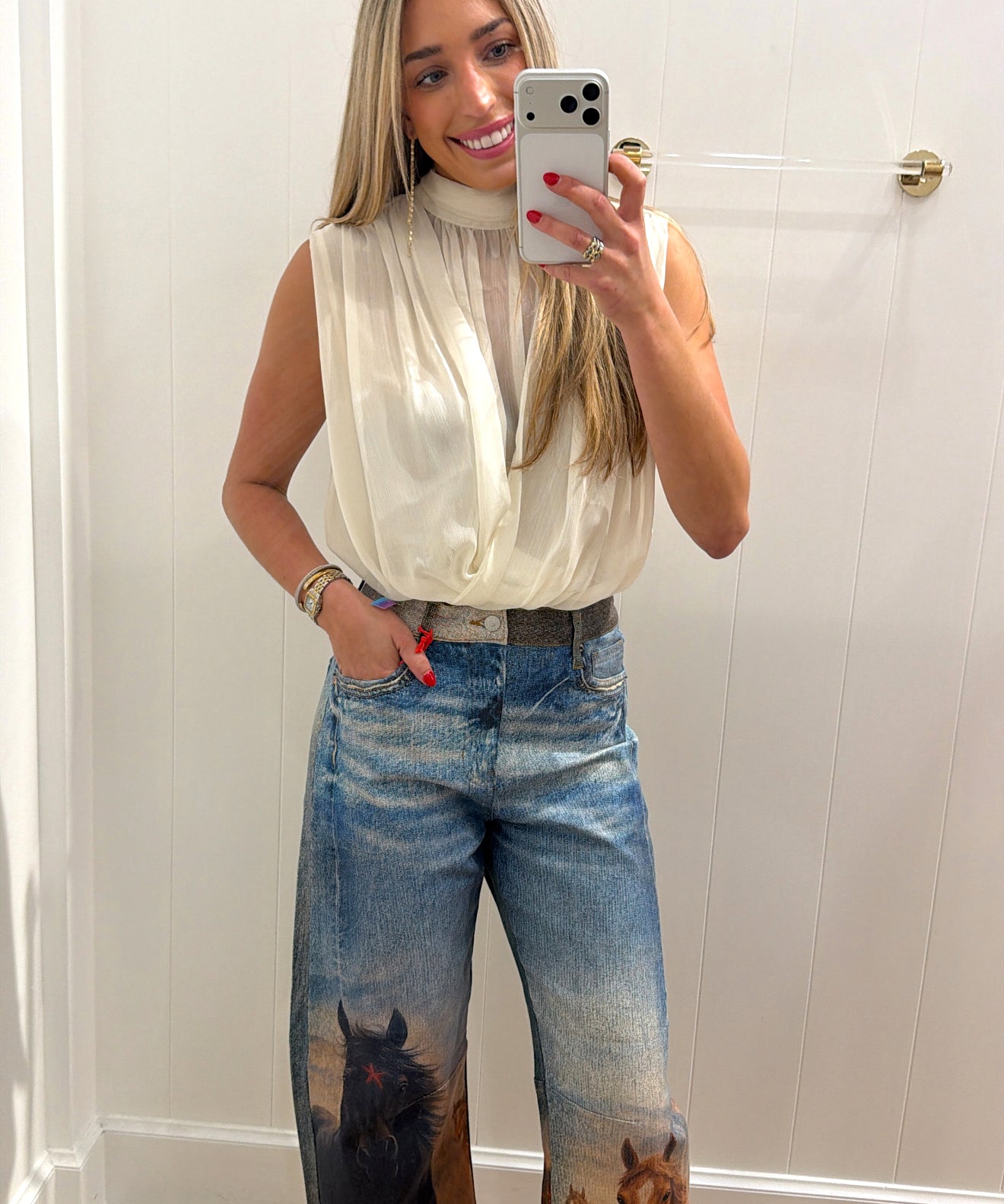 LBK HORSE PRINT DESIGN JEANS