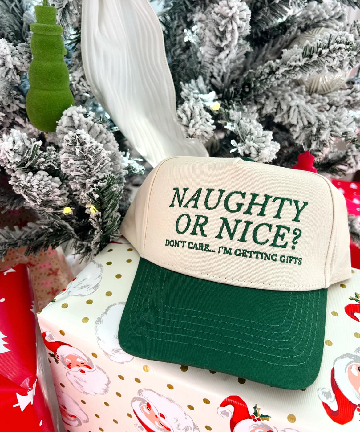 Naughty or Nice? Don't Care - Green Vintage Trucker Hat