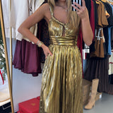 Bronze Pleated Shimmer Maxi Dreess
