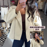CREAM LEATHER MOTO JACKET