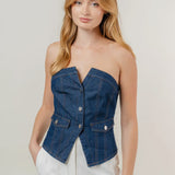 Denim Strapless Button Corset Top
