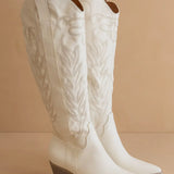 WHITE EMBROIDERED TALL BOOTS