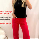 BLACK FAUX SUEDE HIGH NECK TOP
