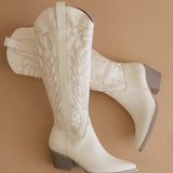 WHITE EMBROIDERED TALL BOOTS