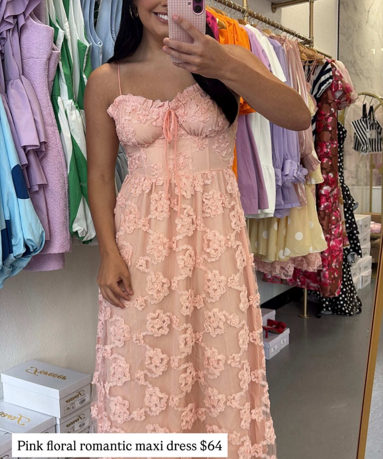 PINK FLORAL ROMANTIC MAXI DRESS