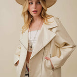 CREAM LEATHER MOTO JACKET