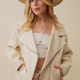 CREAM LEATHER MOTO JACKET