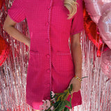 FUCHSIA HARLAN TWEED COLLARED MINI DRESS