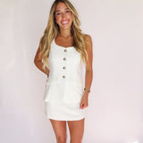WHITE SQUARE NECK BUTTON DOWN ROMPER
