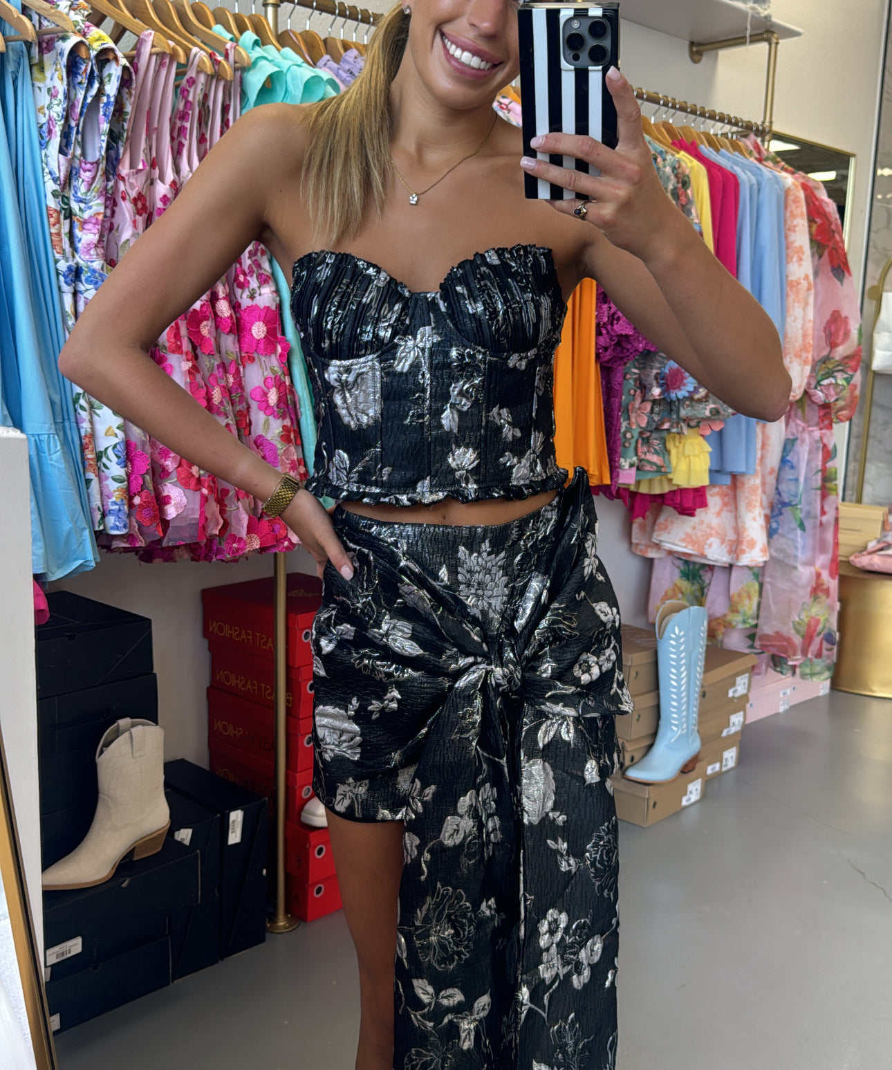 SILVER FLORAL PRINTED JACQUARD BOW SET
