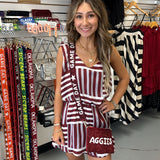 MAROON STRIPED ROMPER WITH POCKETS