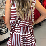 MAROON STRIPED ROMPER WITH POCKETS