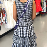 CHECKERED BELT RUFFLE MIDI DRESS