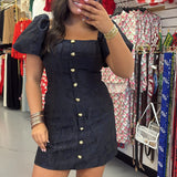 Navy Textured Gold Button Dress