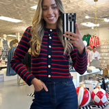 Navy/ Red Stripe Gold Detail Cardigan