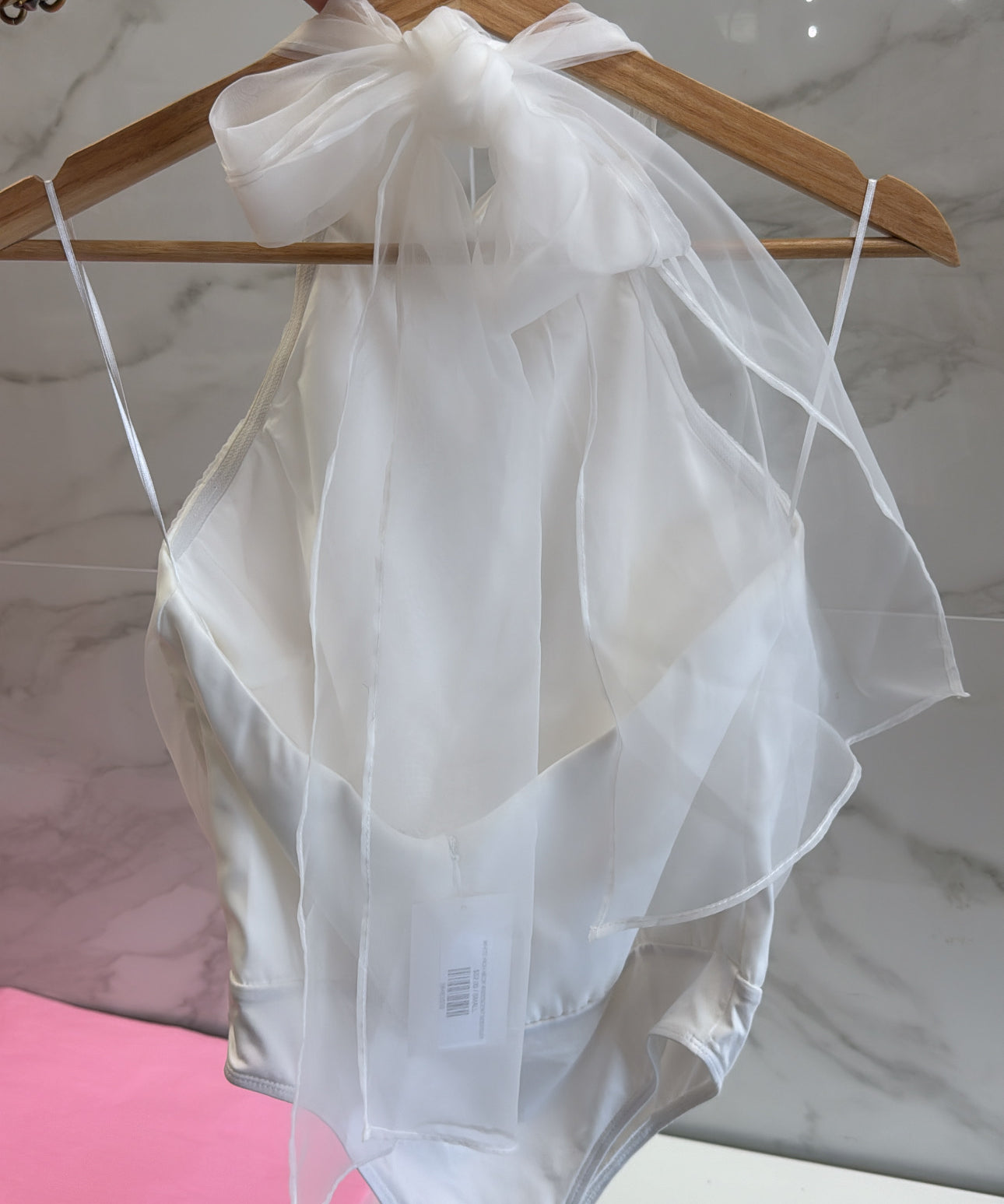 WHITE HIGH NECK IRIDESCENT BODYSUIT