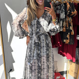 Snake Print Scarf/ Belt Maxi Dress