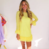 YELLOW SHEER RUFFLE MINI DRESS