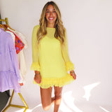 YELLOW SHEER RUFFLE MINI DRESS